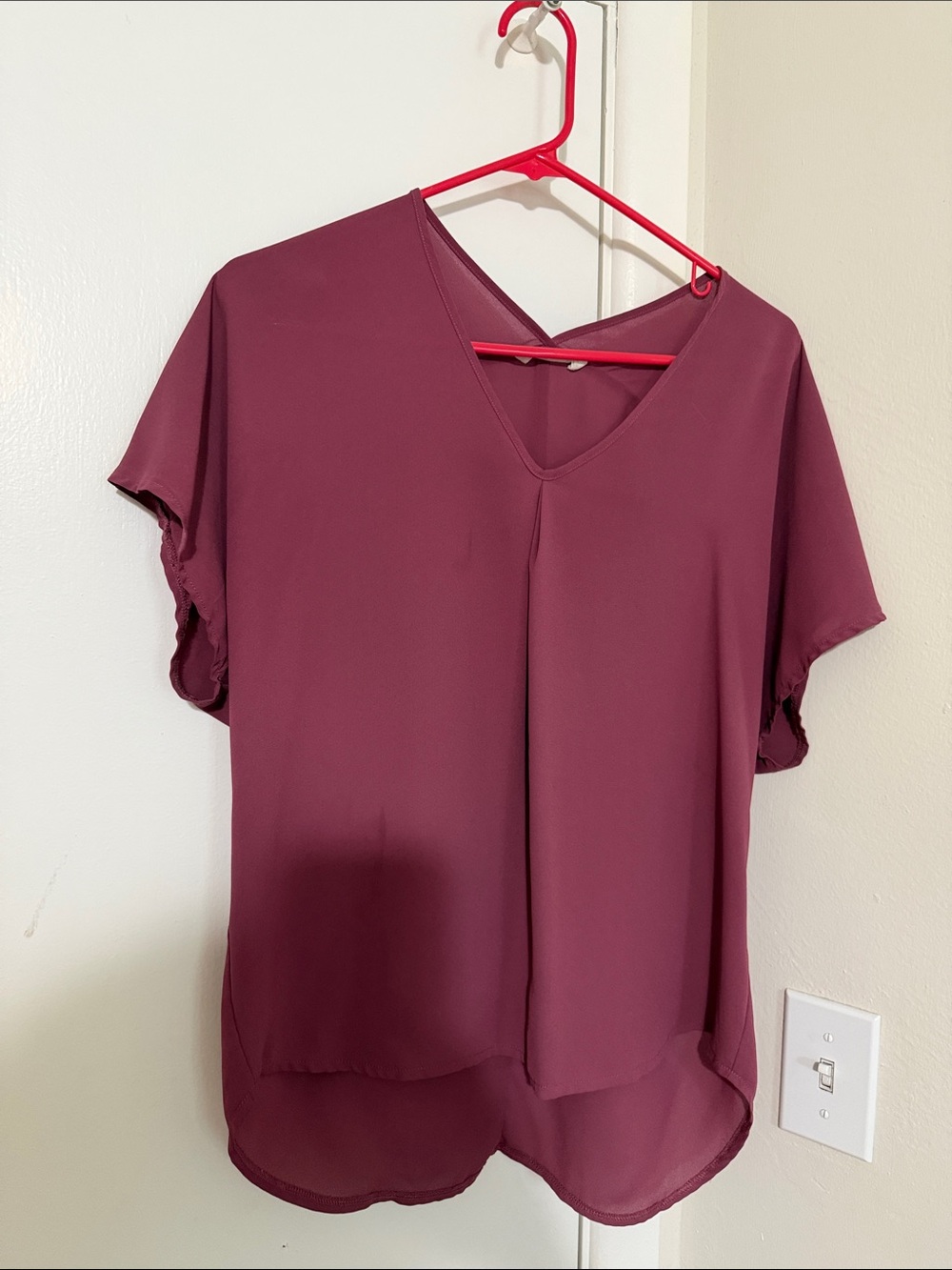 Lush V-Neck Flutter Sleeve Blouse in Deep Berry